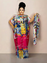 Elegant Plus Size Abstract Kaftan Maxi Dress – Flowy Sleeves & Timeless Chic - Free Delivery Worldwide only at Flexi Africa